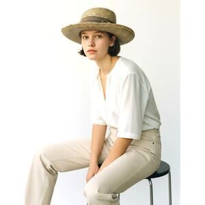 Summer Rules Firethorn Straw Golf Hat Gray Bow Gold Golf Club Pin One Size ~ EUC